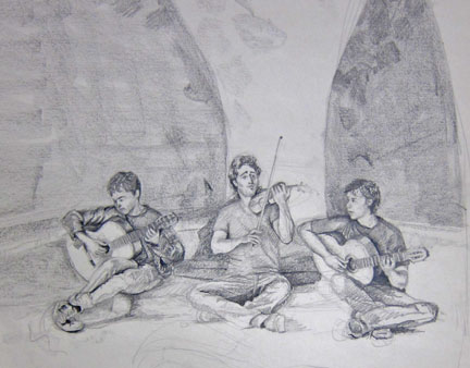 Three Musicians in Park Guell